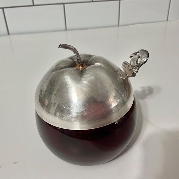 VTG Cranberry Glass and Silver Brass Jam Sugar Pot - Picture 2 of 8